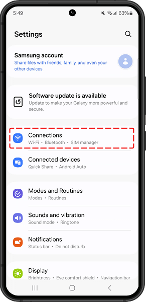 Open settings menu